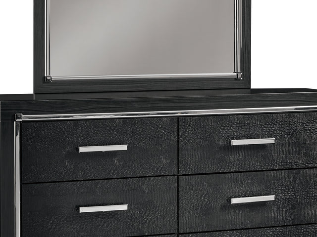Kaydell Black Queen Upholstered Panel Bed, Dresser, Mirror And Nightstand