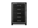 Kaydell Black Queen Upholstered Panel Bed, Dresser, Mirror And Chest