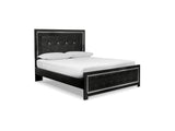 Kaydell Black Queen Upholstered Panel Bed, Dresser, Mirror, And Nightstand