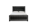 Kaydell Black Queen Upholstered Panel Bed, Dresser, Mirror And Chest