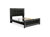Kaydell Black Queen Upholstered Panel Bed, Dresser, Mirror, And Nightstand