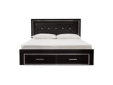 Kaydell Black King Panel Storage Bed, Dresser, Mirror And Nightstand