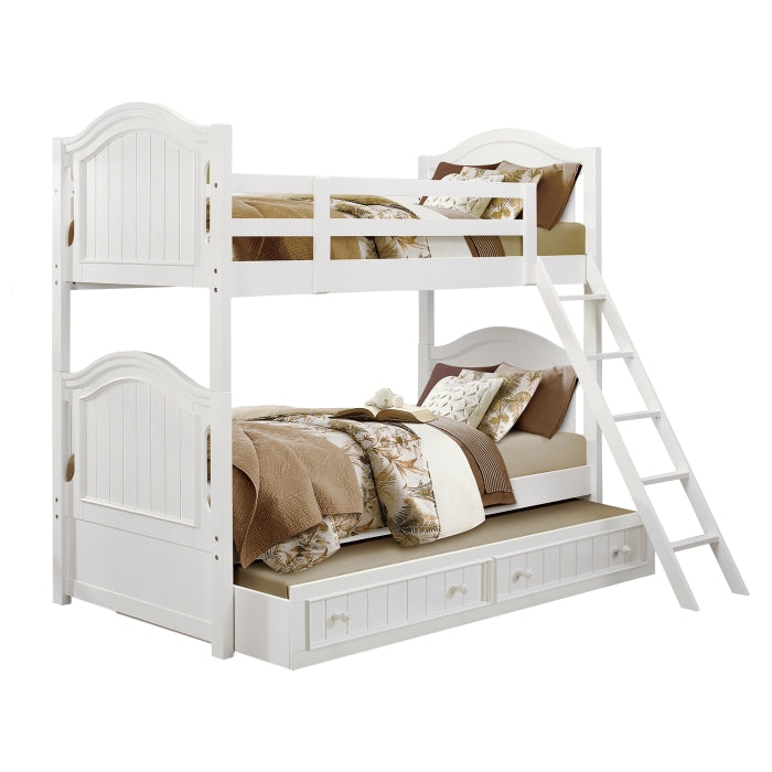 Clementine White Twin/Twin Bunk Bed With Twin Trundle