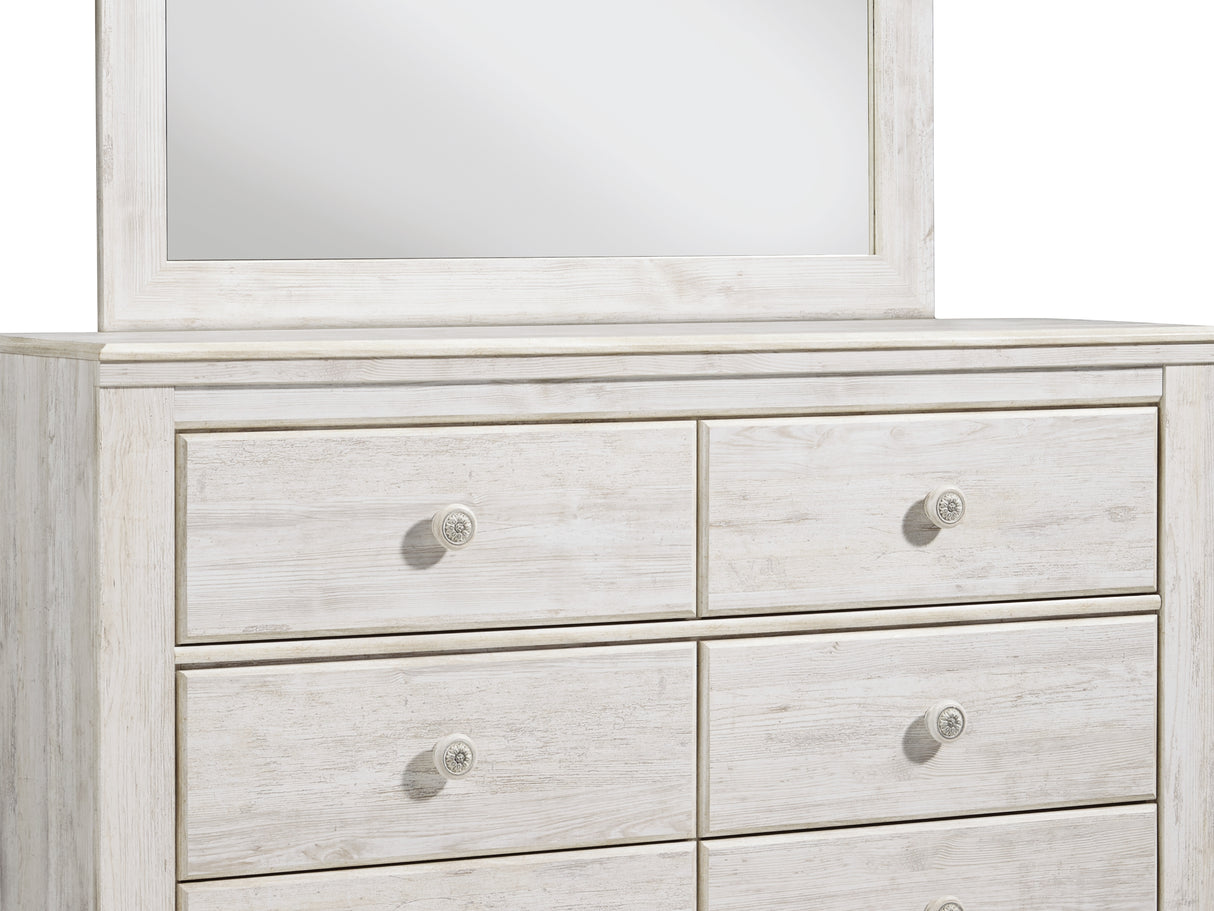 Paxberry Whitewash Full Panel Bed, Dresser, Mirror And Chest