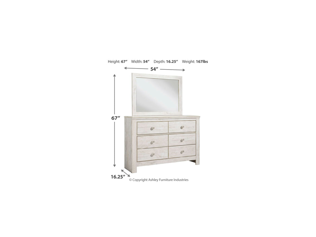 Paxberry Whitewash Full Panel Bed, Dresser, Mirror And Chest