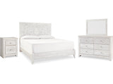 Paxberry Whitewash King Panel Bed, Dresser, Mirror And Nightstand