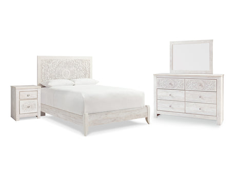 Paxberry Whitewash Queen Panel Bed, Dresser, Mirror And Nightstand