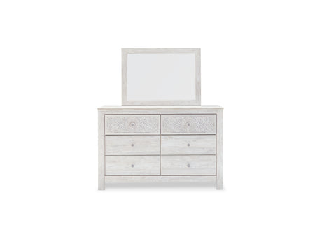 Paxberry Whitewash King Panel Bed, Dresser, Mirror And Nightstand