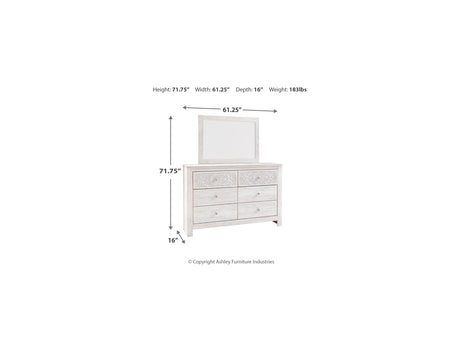 Paxberry Whitewash King Panel Bed, Dresser And Mirror