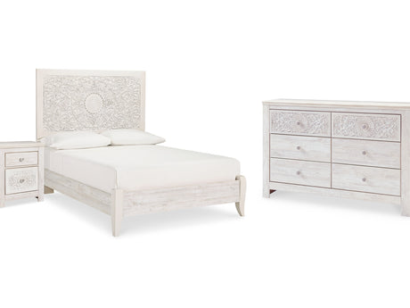 Paxberry Whitewash Full Panel Bed, Dresser And Nightstand