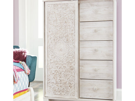 Paxberry Whitewash Full Panel Bed, Chest And Nightstand