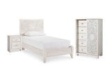Paxberry Whitewash Twin Panel Bed, Chest And Nightstand