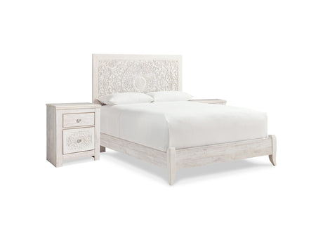 Paxberry Whitewash Queen Panel Bed And 2 Nightstands
