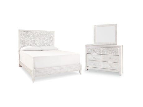 Paxberry Whitewash King Panel Bed, Dresser And Mirror