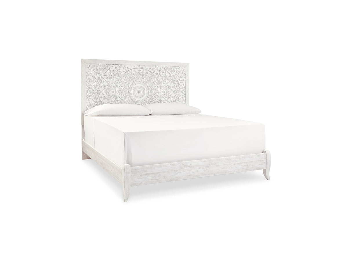 Paxberry Whitewash King Panel Bed, Dresser And Mirror