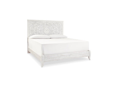 Paxberry Whitewash King Panel Bed, Dresser And Mirror