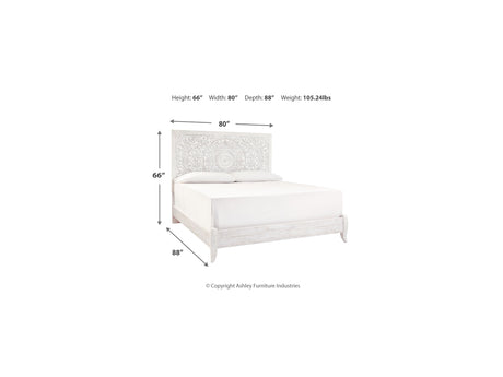 Paxberry Whitewash King Panel Bed, Dresser And Mirror