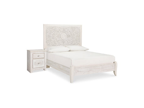 Paxberry Whitewash Full Panel Bed And Nightstand
