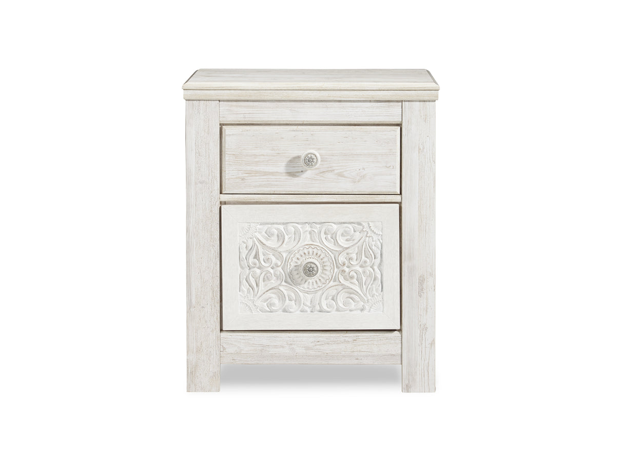 Paxberry Whitewash King Panel Bed, Dresser, Mirror And Nightstand