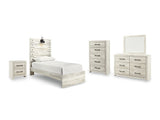 Cambeck Whitewash Twin Panel Bed, Dresser, Mirror, Chest, And Nightstand