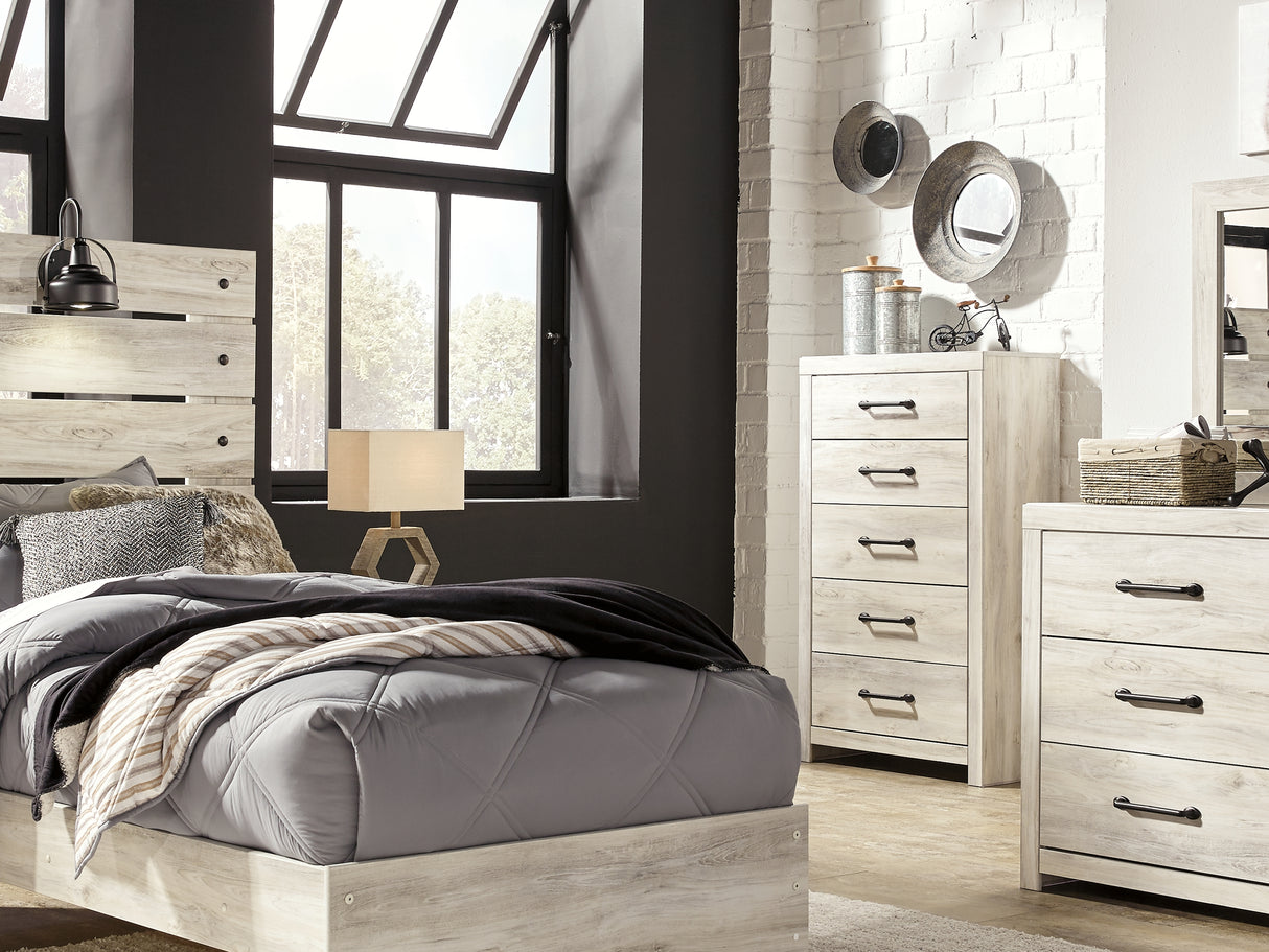 Cambeck Whitewash Twin Panel Bed, Dresser, Mirror, Chest, And Nightstand