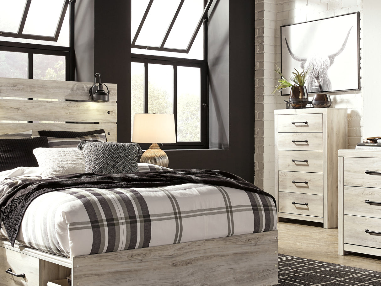 Cambeck Whitewash Queen Panel Storage Bed, Dresser, Mirror, 2 Chests And Nightstands