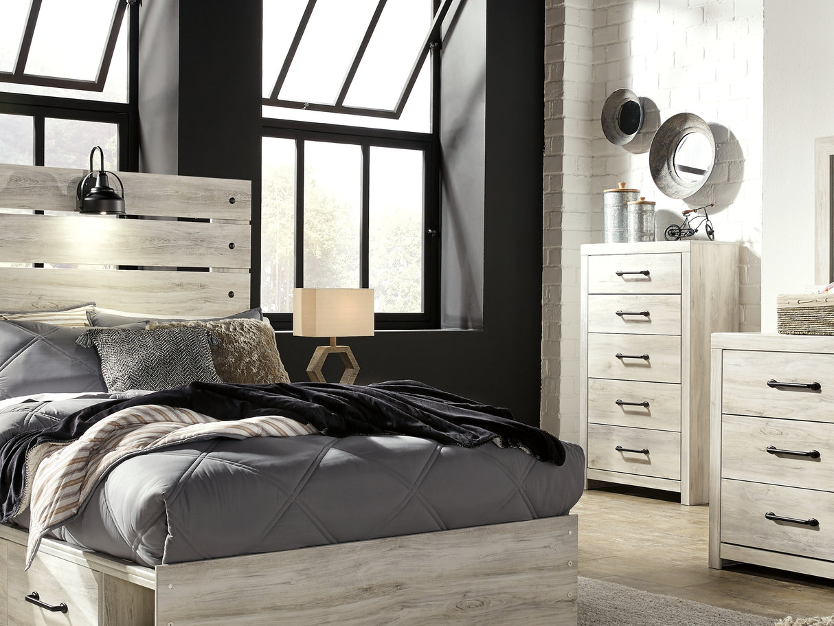 Cambeck Whitewash Full Panel Storage Bed, Dresser, Mirror And Nightstand