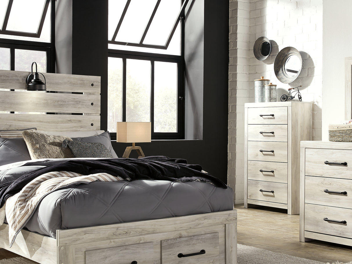 Cambeck Whitewash Full Panel Bed, Dresser, Mirror And Nightstand