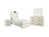 Cambeck Whitewash Twin Panel Bed, Dresser, Mirror And Nightstand