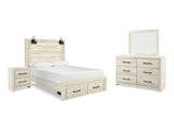 Cambeck Whitewash Queen Panel Storage Bed, Dresser, Mirror And Nightstand