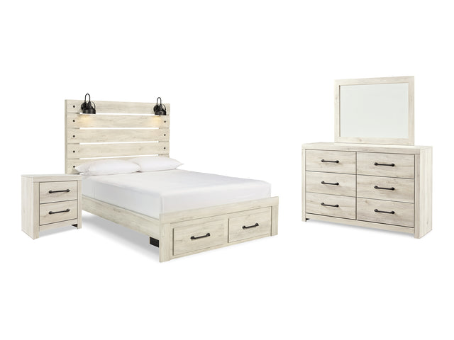 Cambeck Whitewash Queen Panel Storage Bed, Dresser, Mirror And Nightstand