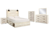 Cambeck Whitewash Queen Panel Storage Bed, Dresser, Mirror, Chest And Nightstand