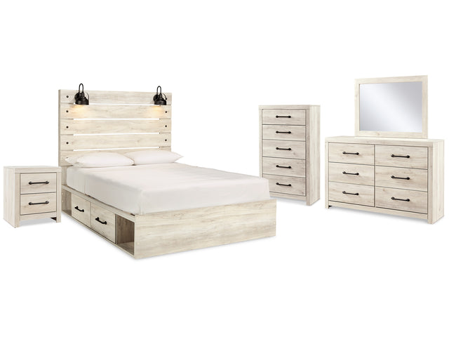 Cambeck Whitewash Queen Panel Storage Bed, Dresser, Mirror, Chest And Nightstand