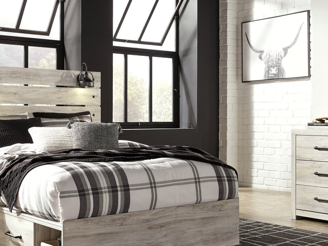 Cambeck Whitewash Queen Panel Bed With Storage, Dresser And Mirror