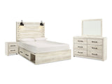 Cambeck Whitewash Queen Panel Bed With Storage, Dresser And Mirror