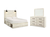 Cambeck Whitewash Queen Panel Bed With Storage, Dresser And Mirror