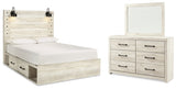 Cambeck Whitewash Queen Panel Bed With Storage, Dresser And Mirror