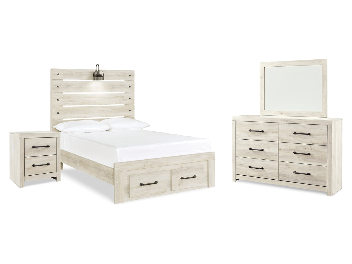 Cambeck Whitewash Full Panel Bed, Dresser, Mirror And Nightstand