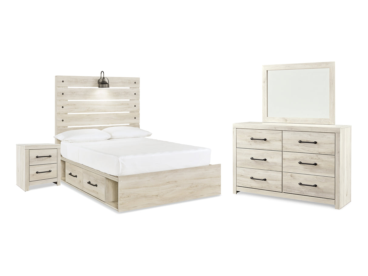 Cambeck Whitewash Full Panel Storage Bed, Dresser, Mirror And Nightstand