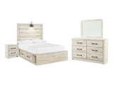 Cambeck Whitewash Full Panel Storage Bed, Dresser, Mirror And Nightstand