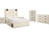 Cambeck Whitewash King Storage Bed, Dresser, Chest And 2 Nightstands