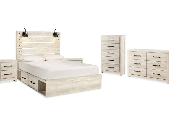 Cambeck Whitewash King Storage Bed, Dresser, Chest And 2 Nightstands
