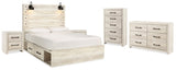 Cambeck Whitewash King Storage Bed, Dresser, Chest And 2 Nightstands