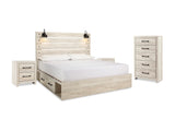 Cambeck Whitewash King Panel Bed With Storage, Chest And 2 Nightstands