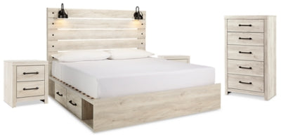 Cambeck Whitewash King Panel Bed With Storage, Chest And 2 Nightstands