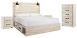 Cambeck Whitewash King Panel Bed With Storage, Chest And 2 Nightstands
