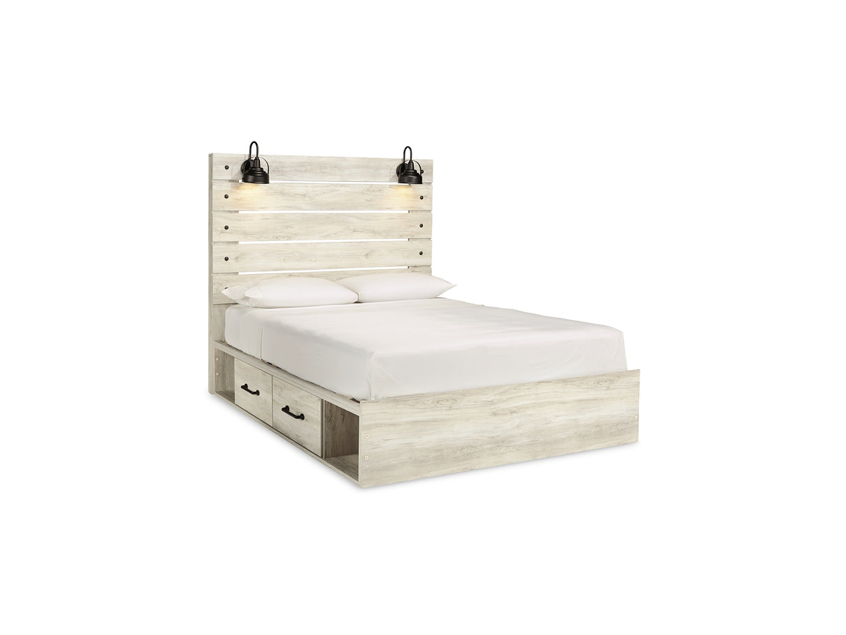 Cambeck Whitewash Queen Panel Bed With Storage, Dresser And Mirror