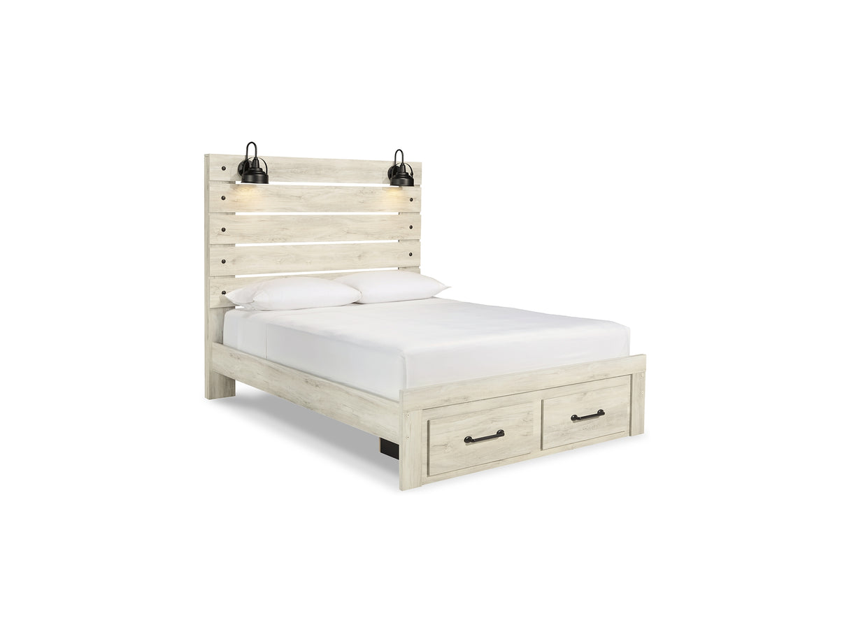 Cambeck Whitewash Queen Panel Storage Bed, Dresser, Mirror And Nightstand