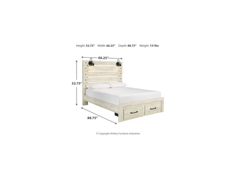 Cambeck Whitewash Queen Panel Bed With 2 Storage Drawers