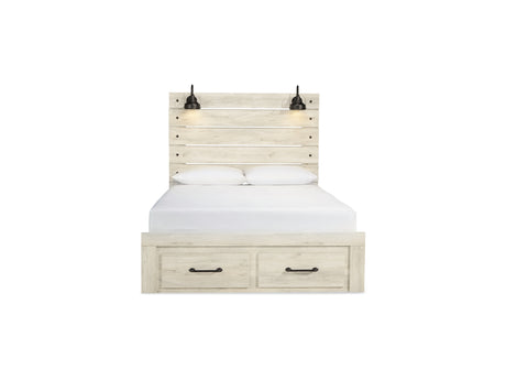 Cambeck Whitewash Queen Panel Bed With 2 Storage Drawers